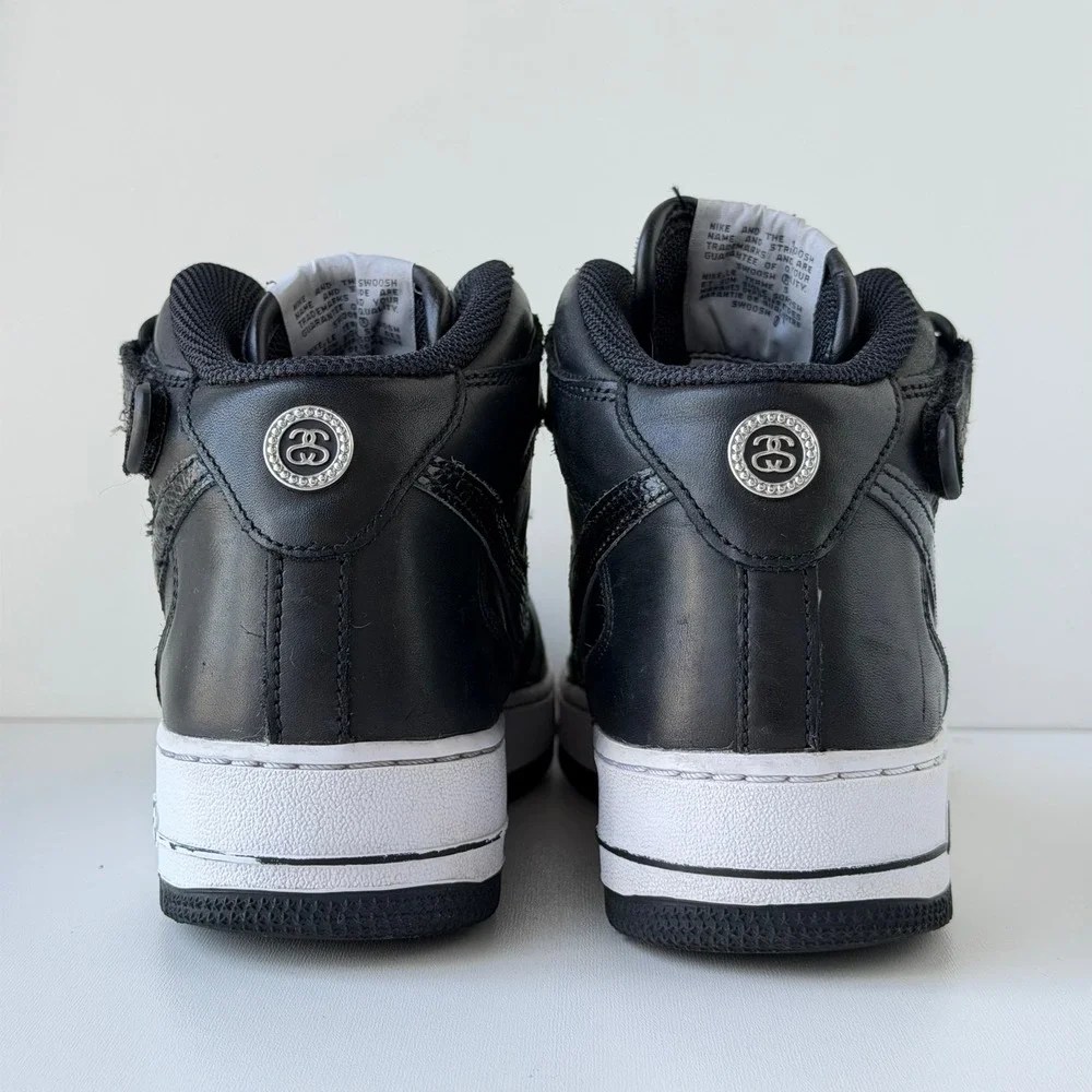 Stussy x Nike Air Force 1 Mid Mens 6 Black Snakeskin Retro Leather Sneakers